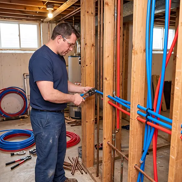 Professional plumber performing whole house repiping in Houston
