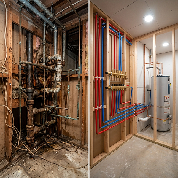 Professional plumber performing whole house repiping and supply line upgrades in Houston