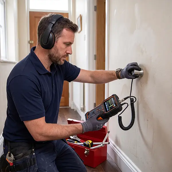 Houston technician performing interior wall and ceiling water line leak inspections