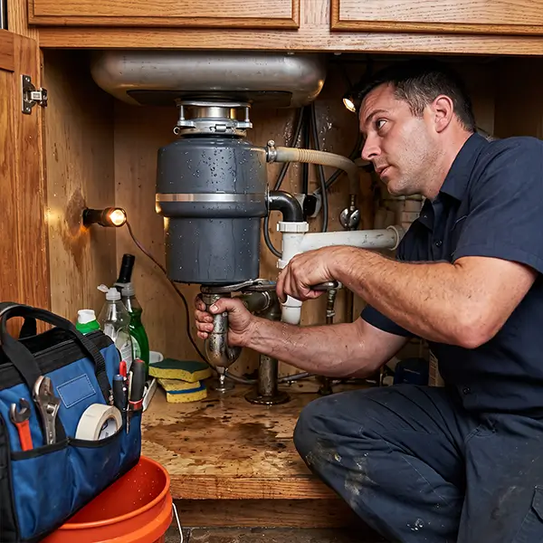 Houston technician performing leaking garbage disposal repair